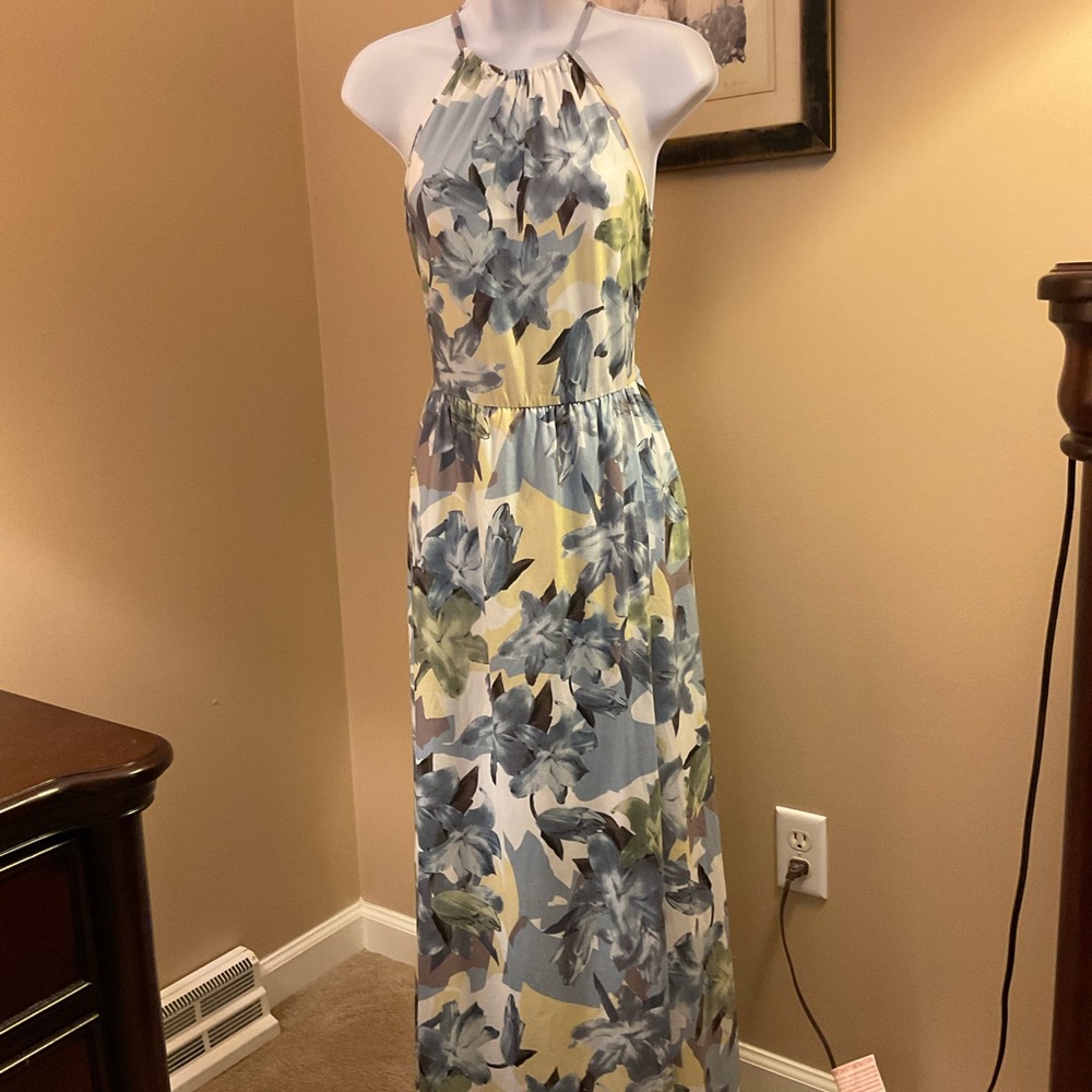 NWT Blue, yellow and white cotton knit Halter Maxi Sundress. Size M - Picture 4 of 9